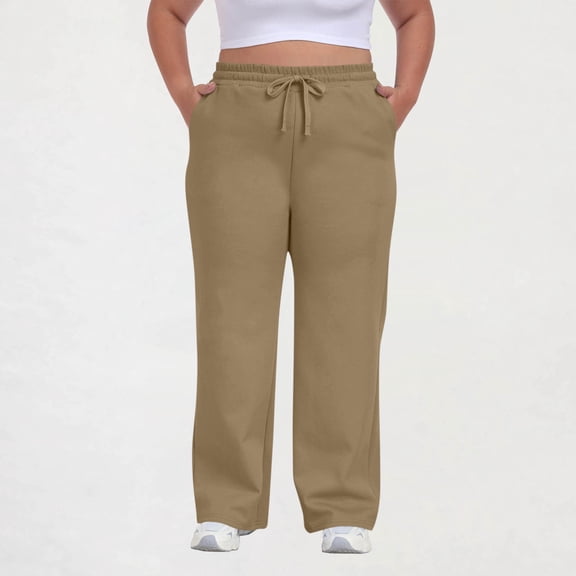 Tauxra Pants for Women,Straight Leg Elastic Waist with Drawstring and Pockets,Women's Plus Size Casual Pants
