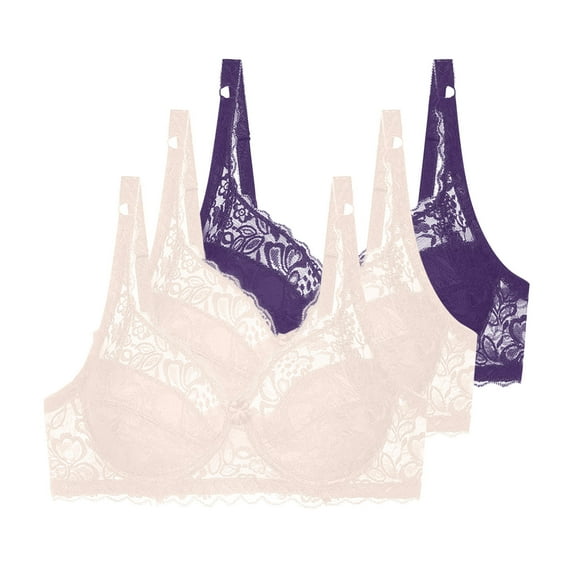 Tauxra Plus Size Lingerie for Women,Casual Lace Plus Size Bra with Support,3 Pcs Women's Bra