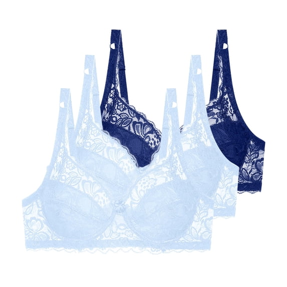 Tauxra Plus Size Lingerie for Women,Casual Lace Plus Size Bra with Support,3 Pcs Women's Bra