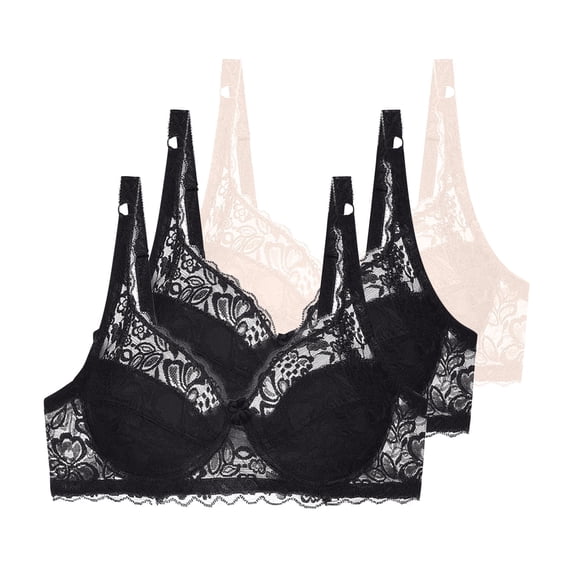 Tauxra Plus Size Lingerie for Women,Casual Lace Plus Size Bra with Support,3 Pcs Women's Bra