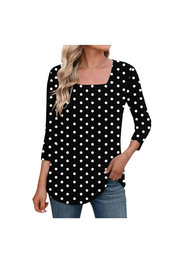 Printed Square Neck Top for Women with Three-Quarter Sleeves, Fashion Casual Blouse for Daily Wear and Seasonal Outfits