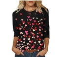 thumbnail image 1 of Tauxra Printed T-Shirt for Women with 3/4 Sleeves, Loose Fit Casual Round Neck Pullover Top for Valentine's Day or Daily Wear, 1 of 7