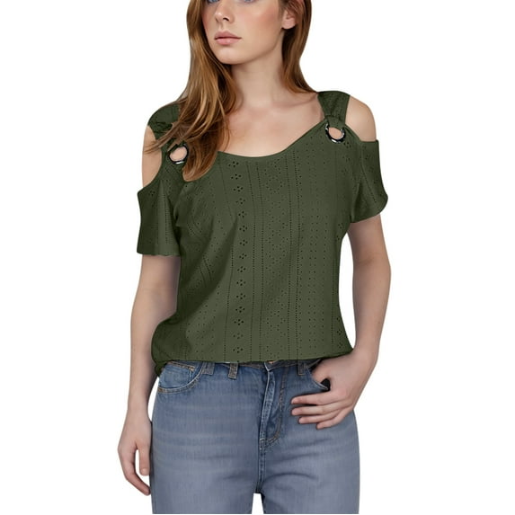 Tauxra Pullover Top for Women with Cold Shoulder Sleeves, Casual Short Sleeve Blouse in Solid Colors for Daily Wear and Home Relaxation