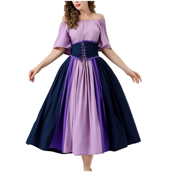 Tauxra Renaissance Dress for Women Medieval Short Sleeve Costume with Belt in Solid Green for Theme Parties and Daily Wear
