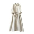 thumbnail image 1 of Tauxra Shirt Dress for Women, Short Sleeve Round Neck Loose Fit Midi Length, Casual Cotton-Linen Blend Solid Color Tunic, 1 of 7