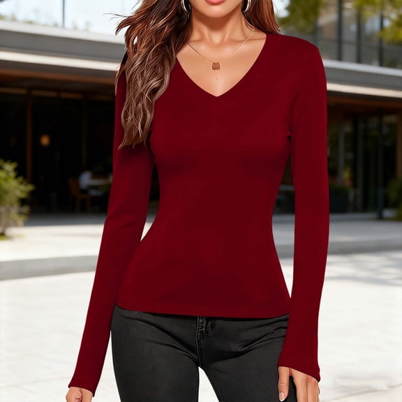 Tauxra Shirts for Women, Long Sleeve Crewneck T-Shirt Fashion Slim Base Layer Top, Women's Thermal Shirt