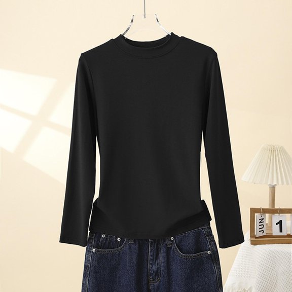 Tauxra Shirts for Women, Mid Neck Base Layer Slim Versatile Long Sleeve Top, Women's Stand Up Collar T-Shirt