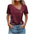 thumbnail image 1 of Tauxra Short Sleeve Blouse for Women, V-Neck Printed Casual Button-Up Shirt with Short Sleeves, Polyester Top for Daily Wear, 1 of 5