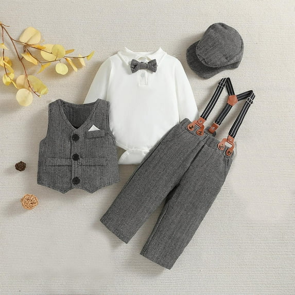 Tauxra Short Sleeve Dress,Dress with Sleeves,Baby Boy Solid Color Formal 5-Piece Set,0-2 Years First Birthday Suit,Boys' Clothing Sets