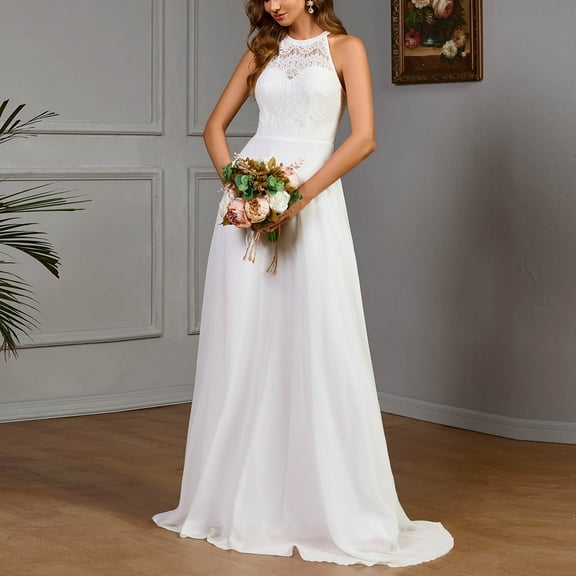 Tauxra Sleeveless Dress for Women,Lace Dress for Women,Ladies' Chiffon Lace Solid Color Round Neck Sleeveless Banquet Wedding Dress,Chiffon Dress for Women