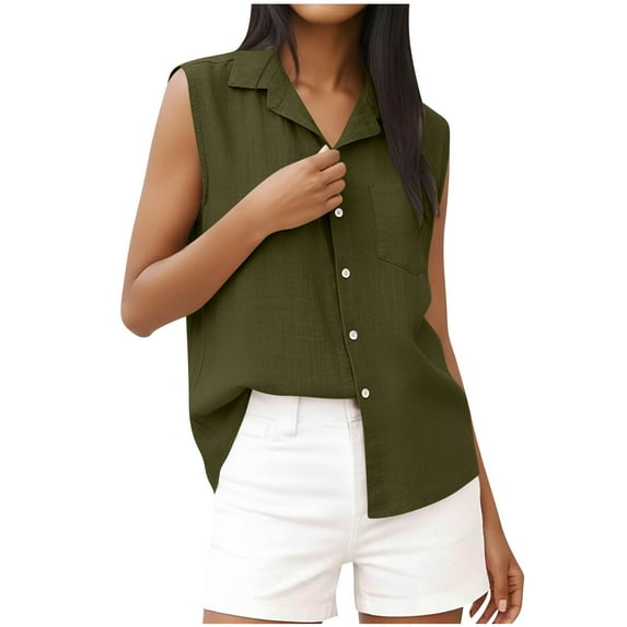 Tauxra Sleeveless Shirt for Women, Imitation Linen Lapel Button Pocket Full Open Design, Solid Color Tunic Top for Daily Wear and Parties