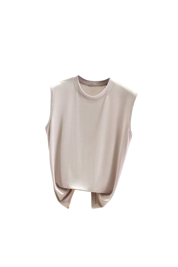 Sleeveless Top for Women, Solid Color Round Neck Oversized Casual Shirt, Thin Soft Stretch Blouse for Daily Wear and Summer