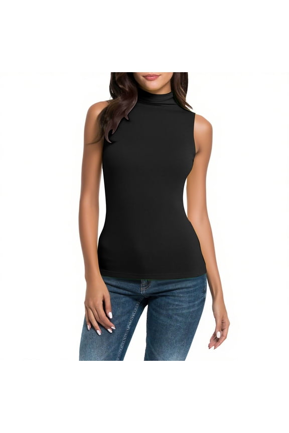 Sleeveless Turtleneck Top for Women, Solid Color Slim Fit Blouse, Polyester Tank for Casual and Party Wear