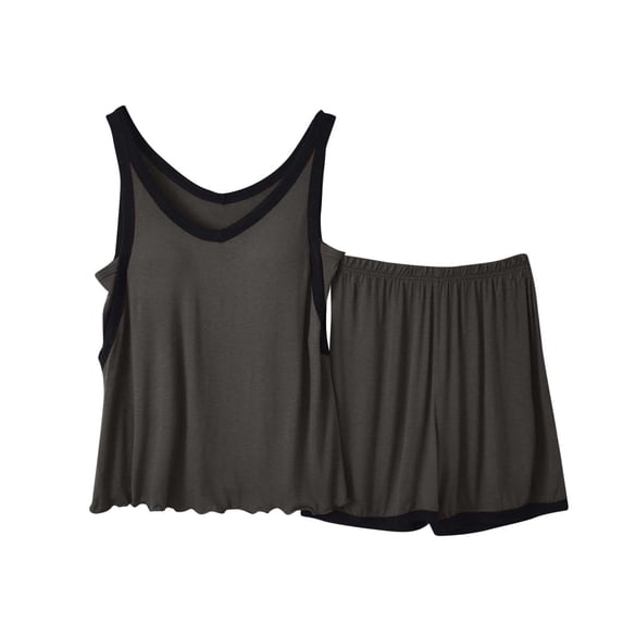 Tauxra Sleeveless V-Neck Shorts Set for Women, Summer Loungewear Two-Piece with Contrast Color Splicing, Casual Loose Fit Tank Top and Shorts