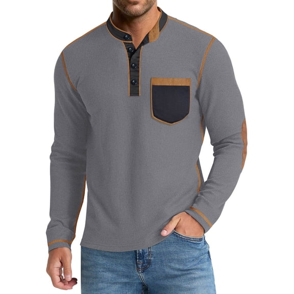 Tauxra Sleeves for Men, Casual Solid Color Color Blocked Long Sleeve Stand Collar Blouse with Pocket, Men's Pullover Sweatshirt