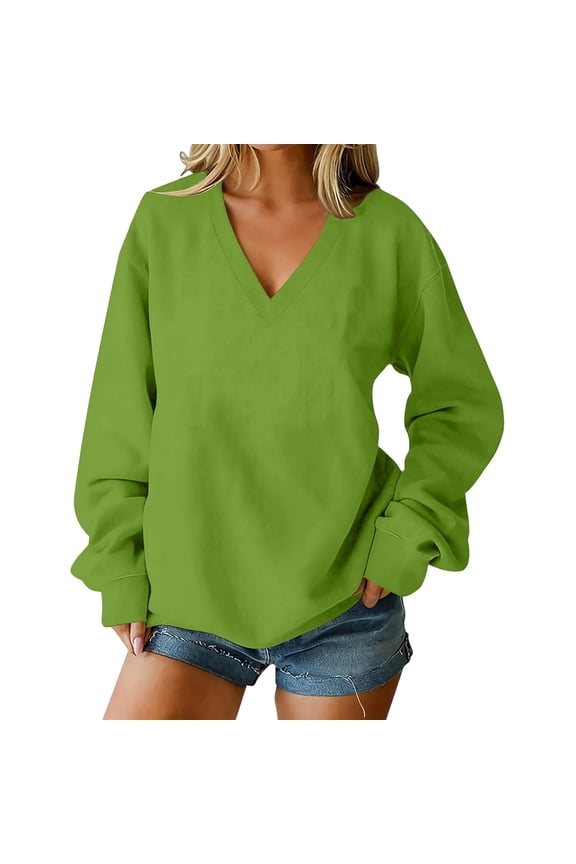 Sleeves for Women,V-Neck Hoodless Sweatshirt for Women,Long Sleeve Solid Color Loose Fall Top,Long Sweatshirts for Women,Womens Long Sleeve