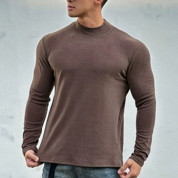 Tauxra Solid Color Men's Mock Neck Long Sleeve Top,Thermal Slim Fit Sports Base Layer