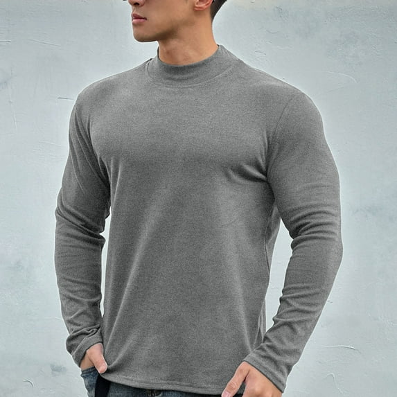 Tauxra Solid Color Men's Mock Neck Long Sleeve Top,Thermal Slim Fit Sports Base Layer
