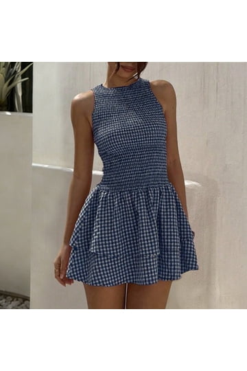 princess polly baby blue dress Blue White Checkered Dress
