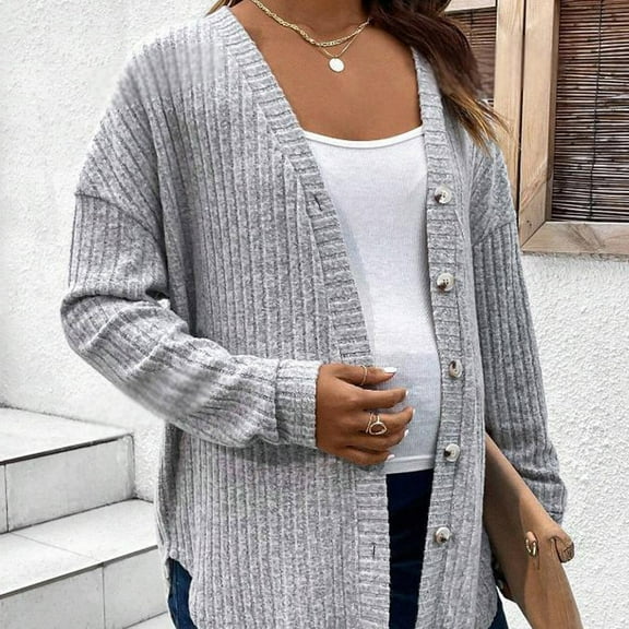 Tauxra Sweaters for Women,Cardigan Sweaters for Women,Maternity Knit Cardigan for Pregnant Women,Long Sleeve V Neck Loose Fit Button Front Off Shoulder Sweater,Cardigan for Women