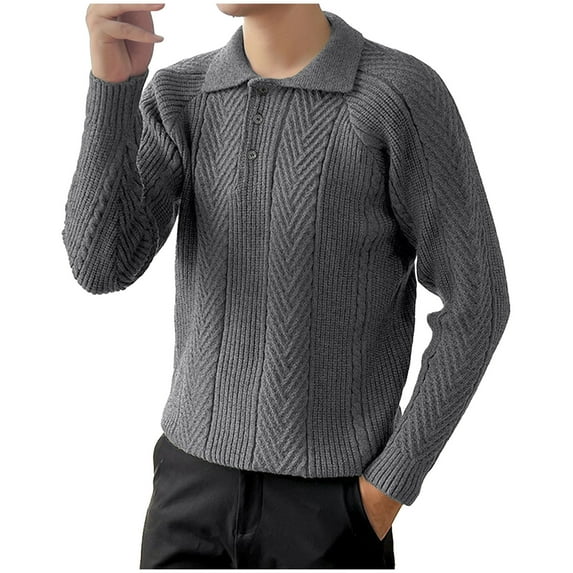 Tauxra Sweaters for Men,Mens Sweaters Fashion,Solid Color Men's Slim Fit Knit Sweater,Long Sleeve Turn Down Collar Pullover,Sweater for Men