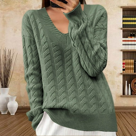 Tauxra Sweaters for Women,Blouses for Women Fashion,Women's Solid Color Round Neck Long Sleeve Knit Sweater,Hollow Detail Pullover,Blouses for Women