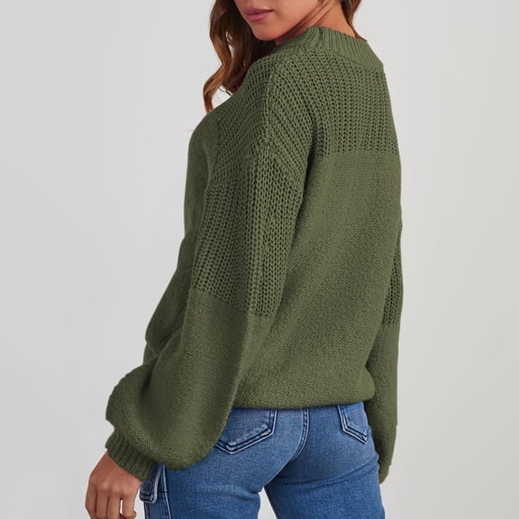Tauxra Sweaters for Women,Blouses for Women Fashion,Women's Solid Color Round Neck Long Sleeve Knit Sweater,Lantern Sleeve Blouse,Blouses for Women