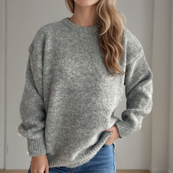 Tauxra Sweaters for Women,Blouses for Women,Women's Round Neck Long Sleeve Knit Sweater,Loose Fall Winter Pullover,Womens Fall Clothes