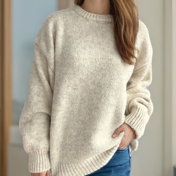 Tauxra Sweaters for Women,Blouses for Women,Women's Round Neck Long Sleeve Knit Sweater,Loose Fall Winter Pullover,Womens Fall Clothes