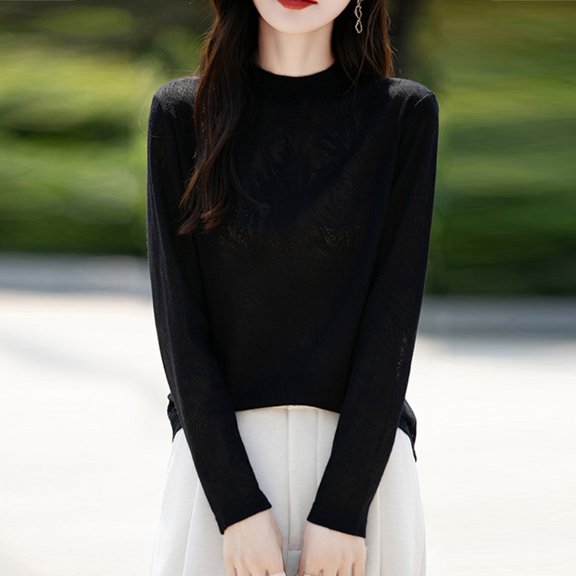 Tauxra Sweaters for Women, Fashion Casual Solid Color Loose Base Knit Top, Women's Semi High Neck Sweater