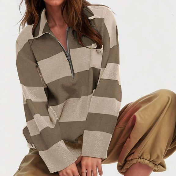 Tauxra Sweaters for Women,Sweater for Women,Women's Casual Loose Color Block High Neck Zipper Long Sleeve Sweater,Long Sweaters for Women