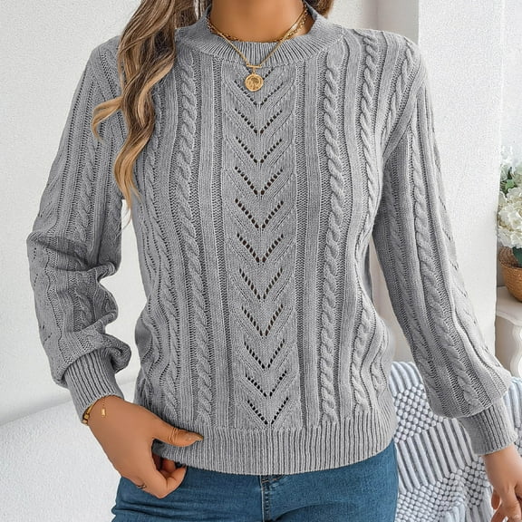 Tauxra Sweaters for Women,Sweaters for Women Casual,Women's Solid Color Hollow Lantern Sleeve Knit Sweater,Fall Winter Casual,Womens Casual Tops