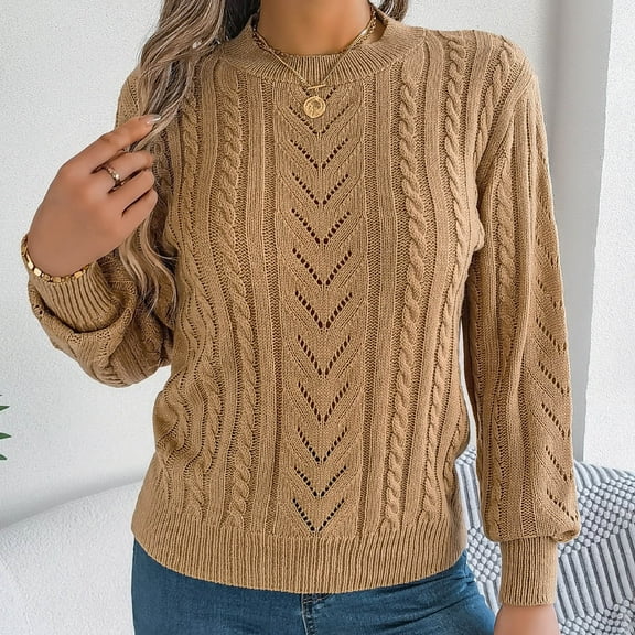 Tauxra Sweaters for Women,Sweaters for Women Casual,Women's Solid Color Hollow Lantern Sleeve Knit Sweater,Fall Winter Casual,Womens Casual Tops