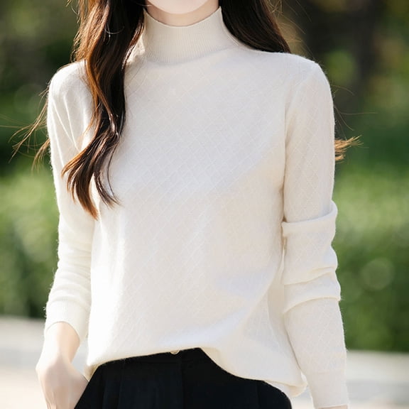 Tauxra Sweaters for Women,Womens Fashion Tops,Women's Solid Color Half High Neck Knit Sweater,Loose Base Layer,Womens Casual Tops