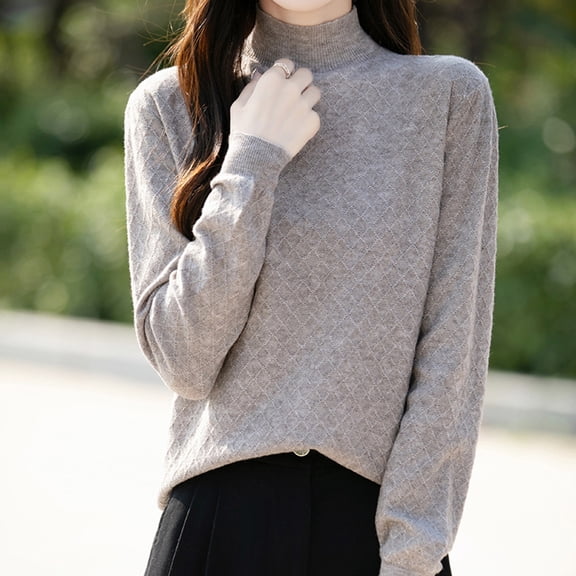 Tauxra Sweaters for Women,Womens Fashion Tops,Women's Solid Color Half High Neck Knit Sweater,Loose Base Layer,Womens Casual Tops