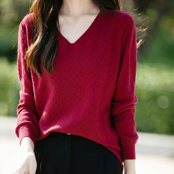 Tauxra Sweaters for Women,Womens Fashion Tops,Women's Solid Color V Neck Knit Sweater,Loose Base Layer,Womens Casual Tops