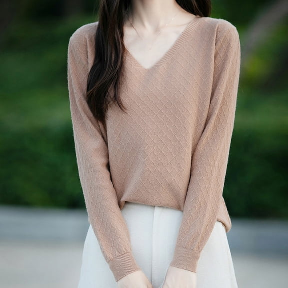 Tauxra Sweaters for Women,Womens Fashion Tops,Women's Solid Color V Neck Knit Sweater,Loose Base Layer,Womens Casual Tops