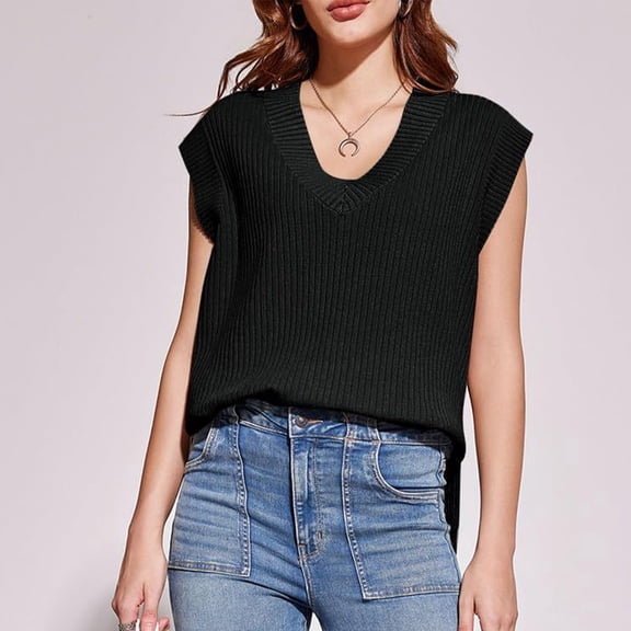Tauxra Sweaters for Women,Womens Sleeveless Tops,Women's V Neck Sleeveless Knit Vest,Loose Casual Top,Pullover Sweaters for Women
