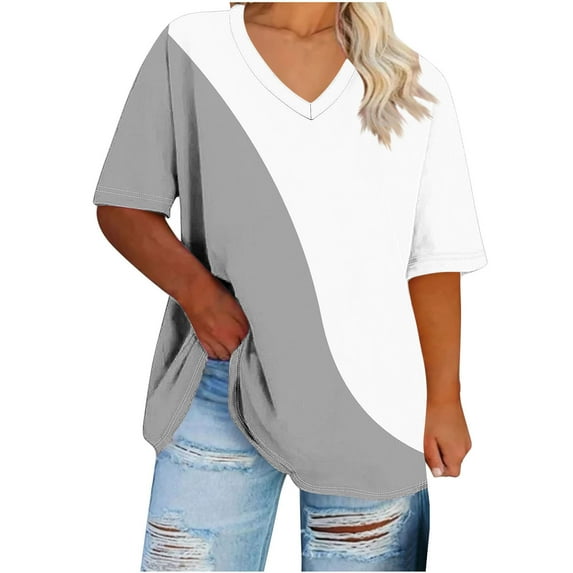 Tauxra T-Shirt for Women Oversized V-Neck Short Sleeve Casual Solid Summer Top with Relaxed Fit in Polyester Fabric for Daily Wear
