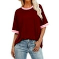 thumbnail image 1 of Tauxra T-Shirt for Women Plus Size Short Sleeve Patchwork Color Round Neck Casual Summer Top Base Layer Tee, 1 of 4