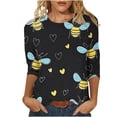 thumbnail image 1 of Tauxra T-Shirt for Women with 3/4 Sleeves and Bee Print, Round Neck Casual Blouse for Daily Wear and World Bee Day, 1 of 5