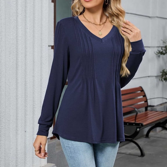 Tauxra T-Shirts for Women,Women's Long Sleeve V Neck T Shirt,Solid Color Loose Fit Top