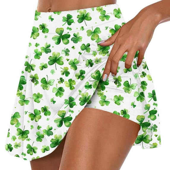 Tauxra Tennis Skort for Women High Waist Pleated Running Shorts with Green Shamrock Print for St. Patrick's Day Sports