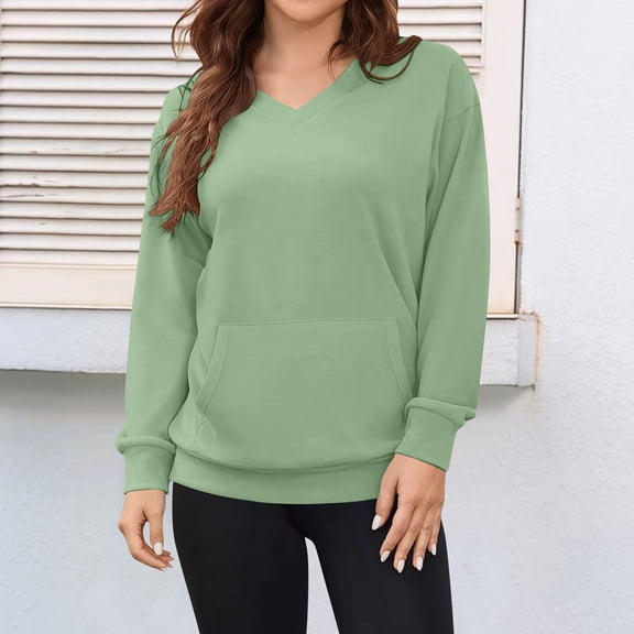 Tauxra Thermal Long Sleeve, Fashion Solid Color Long Sleeve Top Without Hood, Women's V Neck Sweatshirt