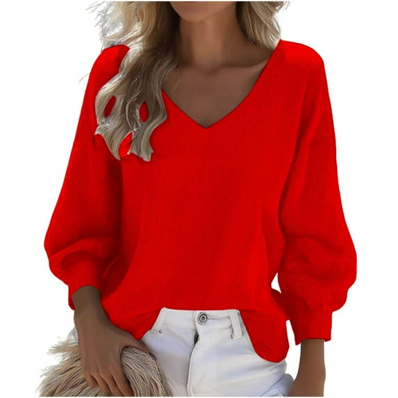 Tauxra V-Neck Long Sleeve T-Shirt for Women, Solid Color Casual Blouse with Soft Polyester Fabric, Regular Fit Pullover Top for Daily Wear