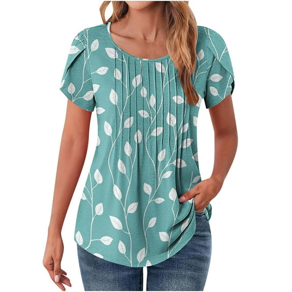 Tauxra V-Neck T-Shirt for Women Short Sleeve Summer Casual Top with Lace Print, Regular Fit, Polyester Blouse