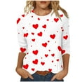 thumbnail image 1 of Tauxra Valentine's Day Pullover Top For Women with Heart Print, 3/4 Sleeve Crew Neck Casual Shirt, Cute Holiday Tee for Dates and Parties, 1 of 7