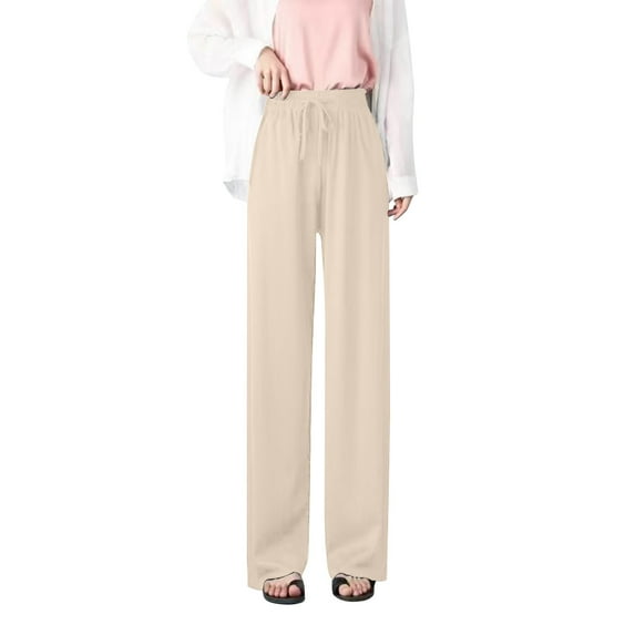 Tauxra Wide Leg Pants for Women High Waist Loose Straight Leg Casual Solid Color with Drawstring Ankle-Length for Spring and Summer