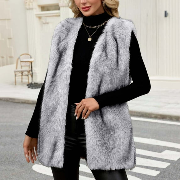 Tauxra Winter Coats for Women,Women's Coat,Winter Sleeveless Solid Color Stand Collar Faux,Winter Jackets for Women