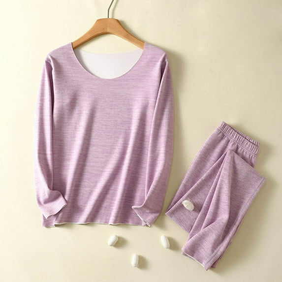 Tauxra Winter Sleepwear for Women,Women's Pajama,Fall Winter Solid Color Round Neck Long Sleeve Seamless,Womens Pajama